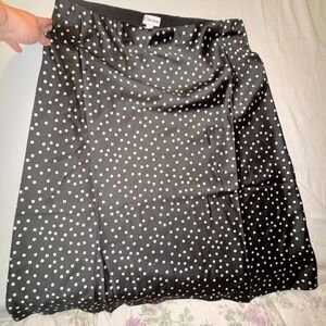 The Drop Maya Skirt Womens XL Black White Polka Dot Satin Midi Slit NWT